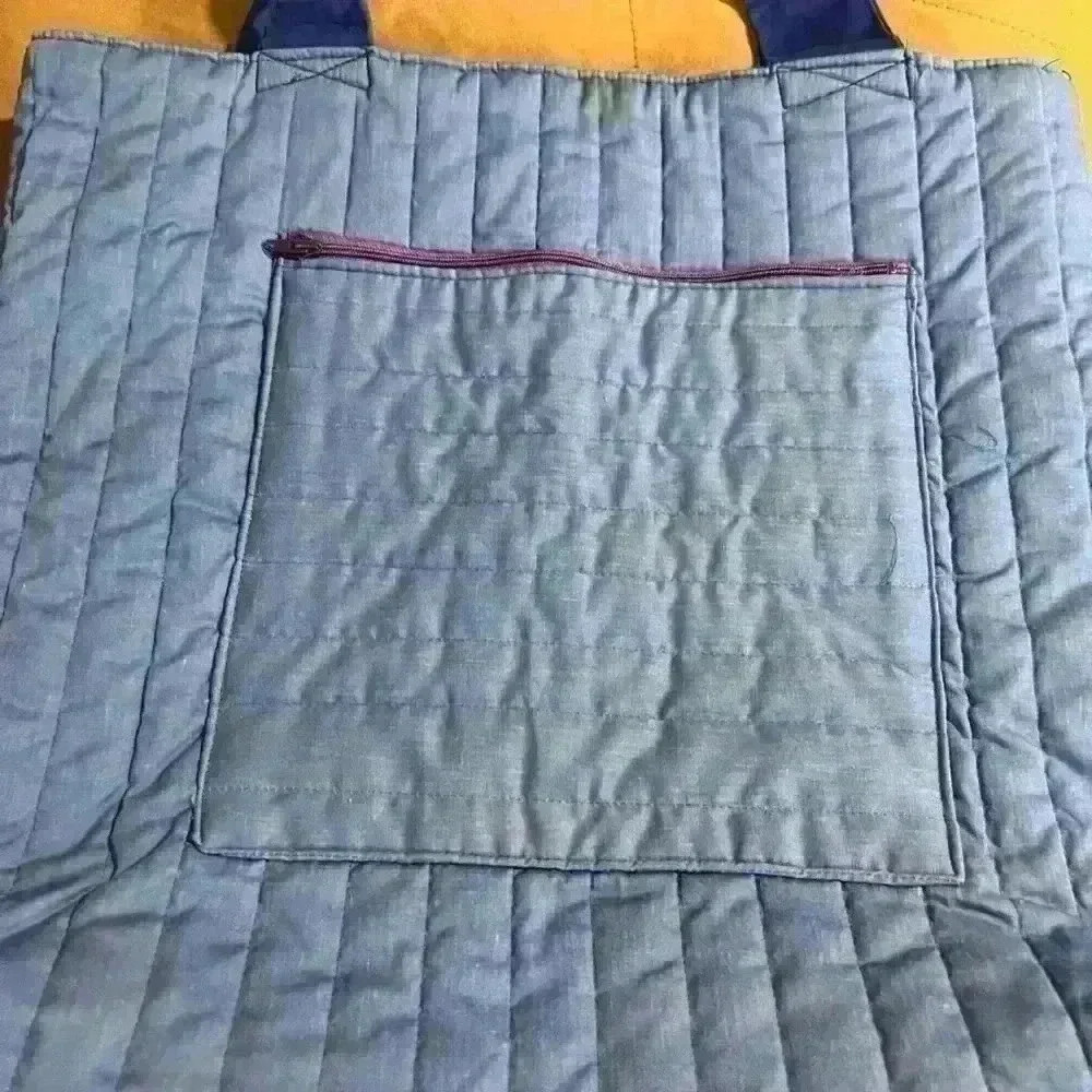 Quilted Blue Tote Bag with Animal‎ Embroidery Boho Anthropologie Style - Picture 5 of 8